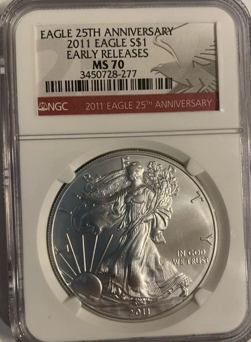 2011 1 oz Silver American Eagle MS-70 NGC 25th Anniversary (ER)