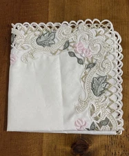 Vintage Victorian Style Cutwork Floral Embroidered Handkerchief 14” x 14"