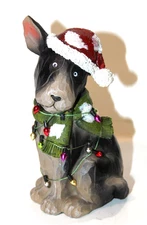 Transpac Christmas Dog Figurine Santa Hat Scarf Wrapped Lights Holiday Decor 7"