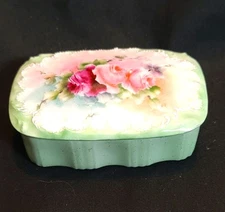 Vintage Porcelain Painted Rose Trinket Dish