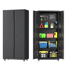 71"H Metal Garage Storage Cabinet 3 Shelves Office Tool Cabinet Locking Tool Box