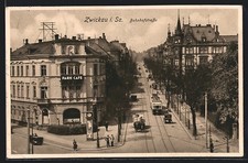 Zwickau i. Sa., Bahnhofstraße mit Park-Café und Strassenbahn, Ansichtskarte 193 