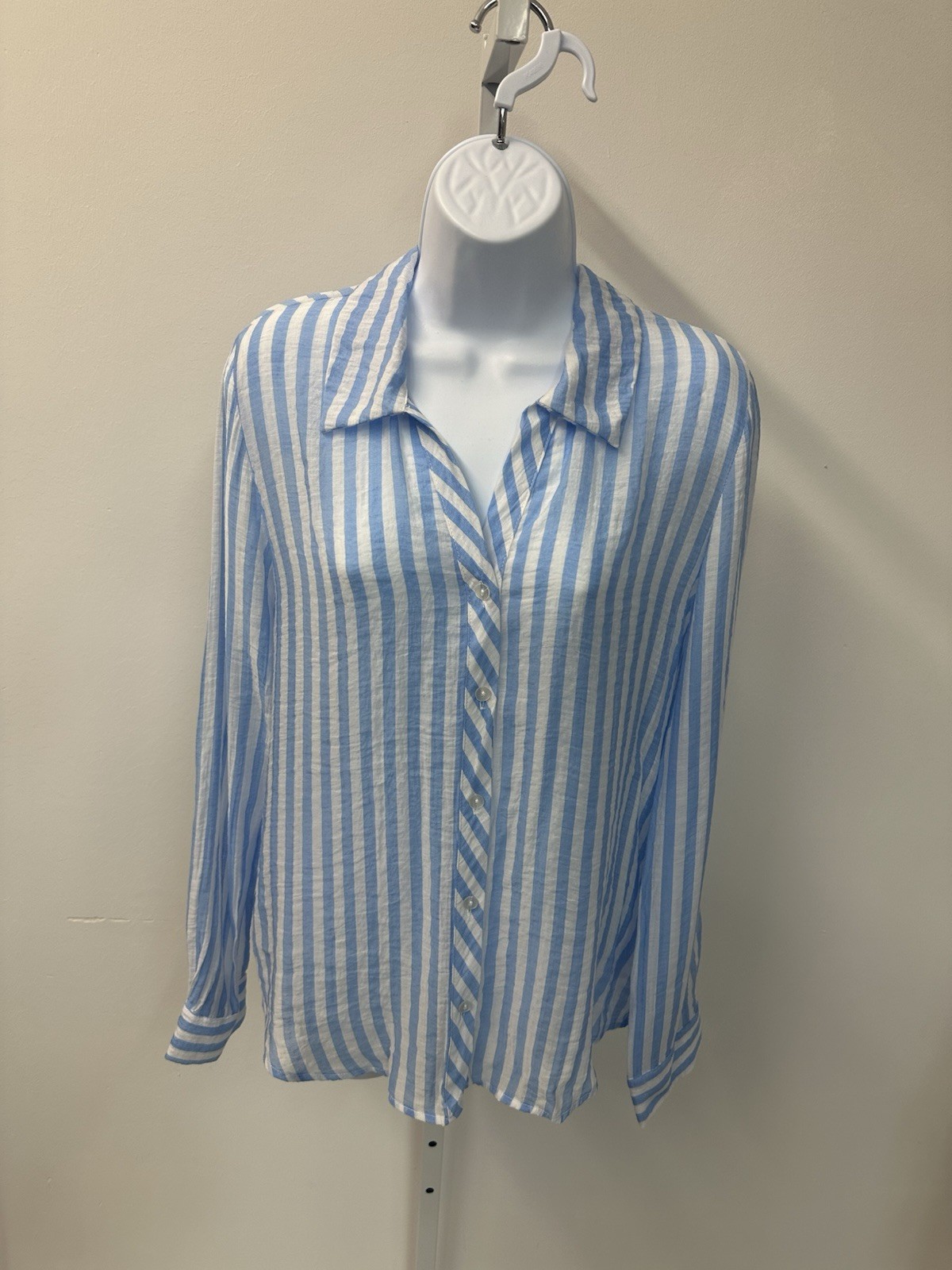 BCX Women’s Medium Button Down Blue White Striped… - image 1