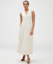 Calvin Klein *Minor Error* V-Neck Sleveless linen Maxi Dress Ivory Size L $149