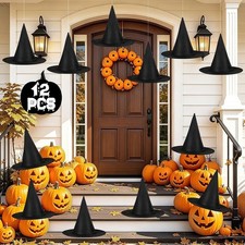 AIAKO 12 PCS Floating Witch Hats for Halloween Decorations Outdoor Indoor,