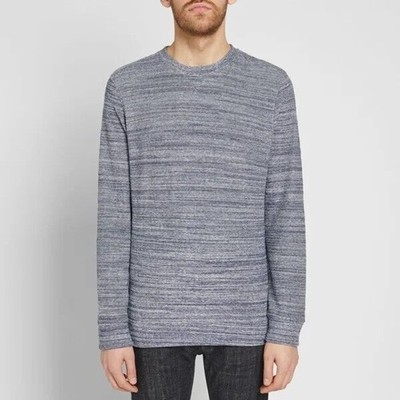 APC MAX CREW SWEAT Blue White Striped Crew Neck Cotton Terrycloth Men's Size XL