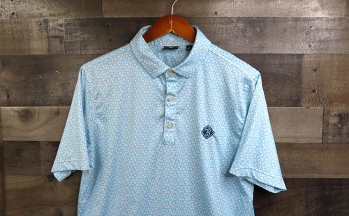 FootJoy Polo Shirt Mens Medium Blue Floral Golf Stretch Short Sleeve Performance