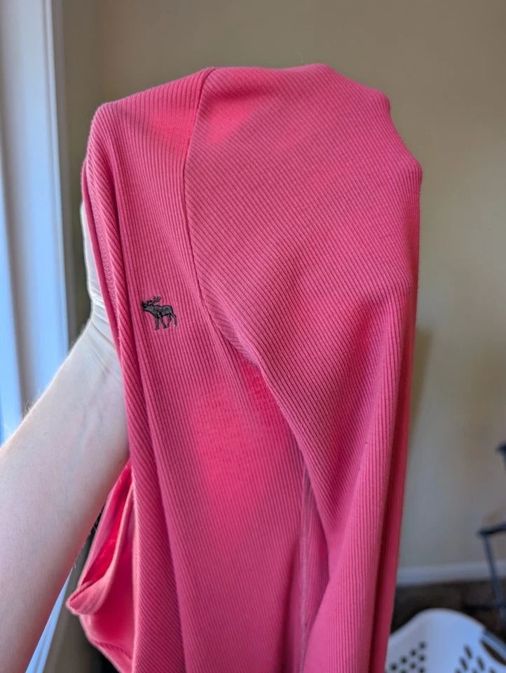 Camisa Y2K Abercrombie & Fitch Para Mujer Acanalada Manga Larga Cuello en V Coral Rosa Grande Foto 4 de 4