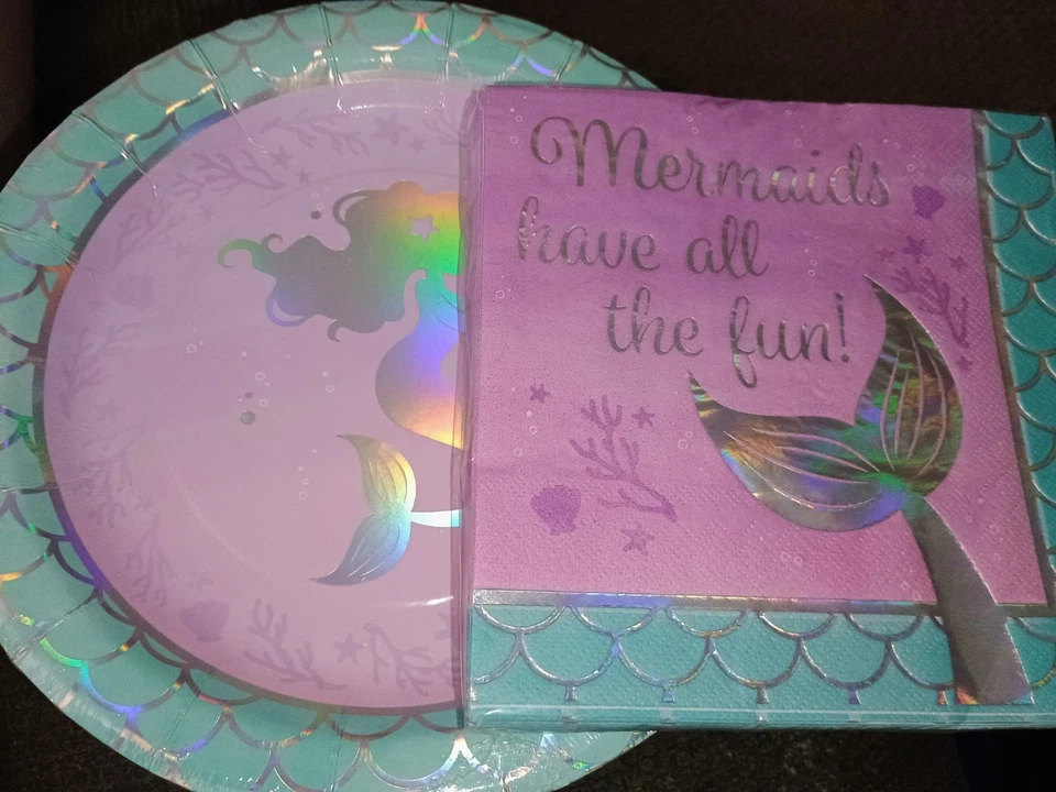 NEW Mermaid Shine Party Kit with Shaped Banner, 8 Tiaras, 8 Plates, 16 Napkins - Image 2 of 4