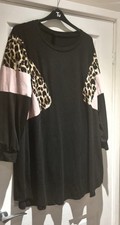 Shein Curve 1XL 18 black dress with pink and animal print sleave detail