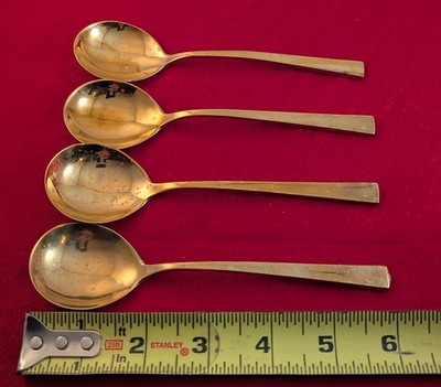 Lot Of 4 Vintage Dirigold Dirilyte Empress Goldware Round Spoons Flatware