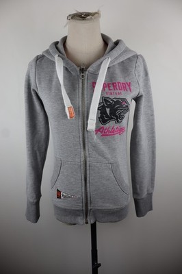 Superdry Damenpullover Tg Xs Vintage Sweatshirt Baumwolle Logo Reißverschluss