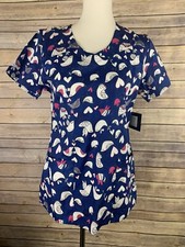 Zoe Chloe NWT Scrub Top Small Blue Bird Heart Print V Neck Nursing