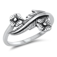 Sterling Silver Flowers And Leaf Ring - Free Gift Packaging