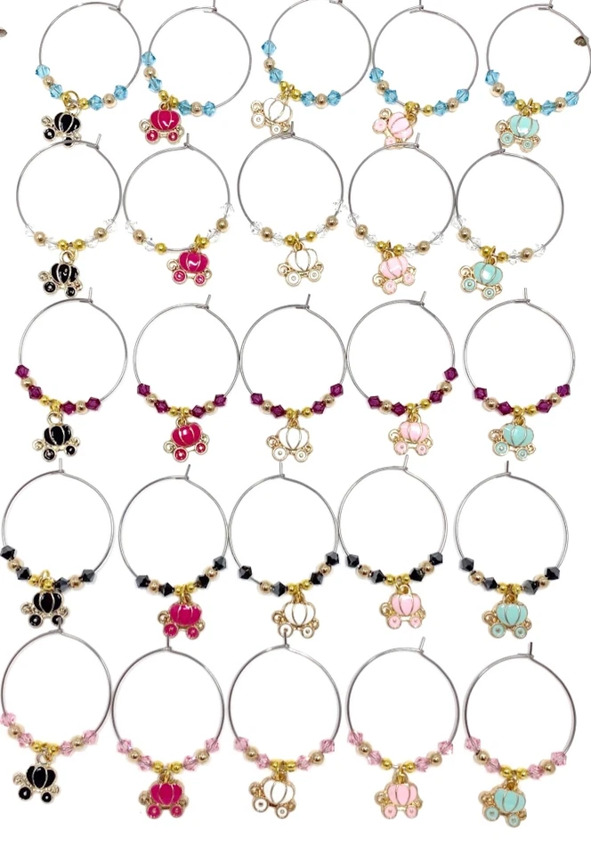 5X Halloween Pumpkin Carriage Wine Glass Ring Swarovski Crystal Wine Glass Hooks - Image 3 of 4