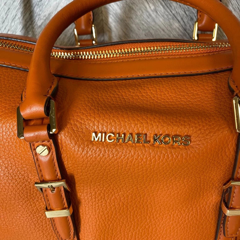 Cartera de Lona Michael Kors Cuero Naranja Quemado Bedford Legacy Mediana $328 Nueva Foto 3 de 4