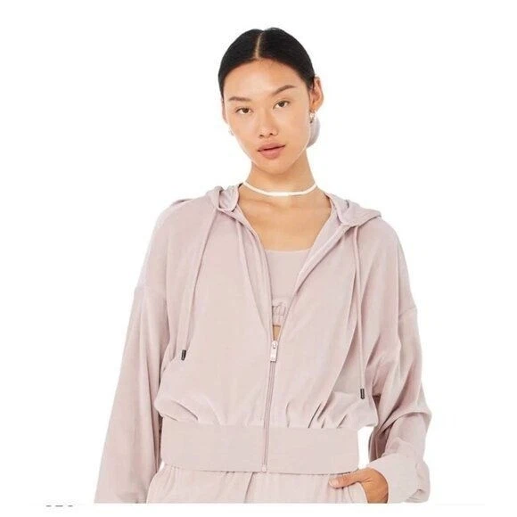 alo-yoga velour glimmer full zip hoodie