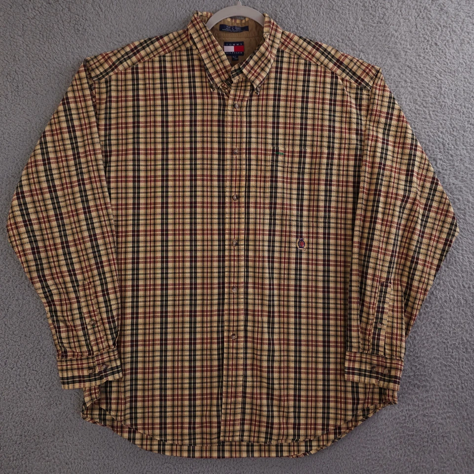 Vintage Tommy Hilfiger Shirt Mens XL Brown Red Plaid Long Sleeve Button Down Y2K - Image 2 of 4