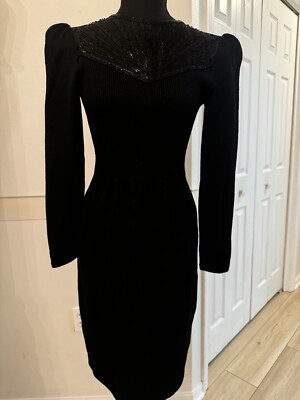 St. John Lillie Rubin Knit Size S Dress Black Longsleeve Cocktail | eBay
