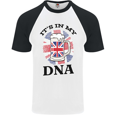 British Beer Its in My DNA Union Jack Flag Mens S/S Baseball T-Shirt