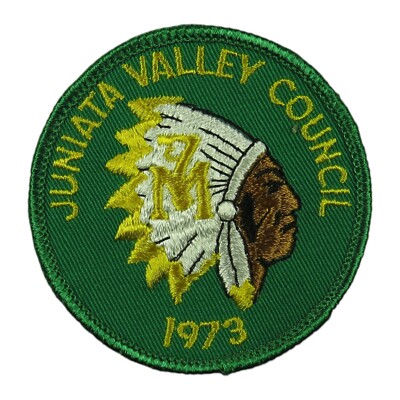 Juniata Valley Council PA 1973 7 Mountains Scout Camp Patch GRN Bdr (WY1086)