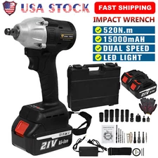 Cordless Electric Impact Wrench Gun 1/2'' High Power Driver with Li-ion Battery