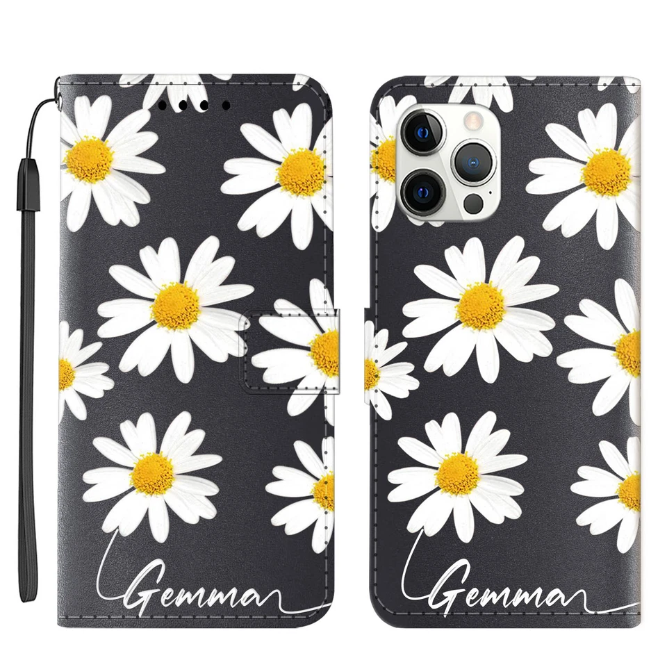 Funda Cartera Personalizada Flor Cuero para iPhone 16 Pro Max 14 13 12 15 Foto 3 de 4