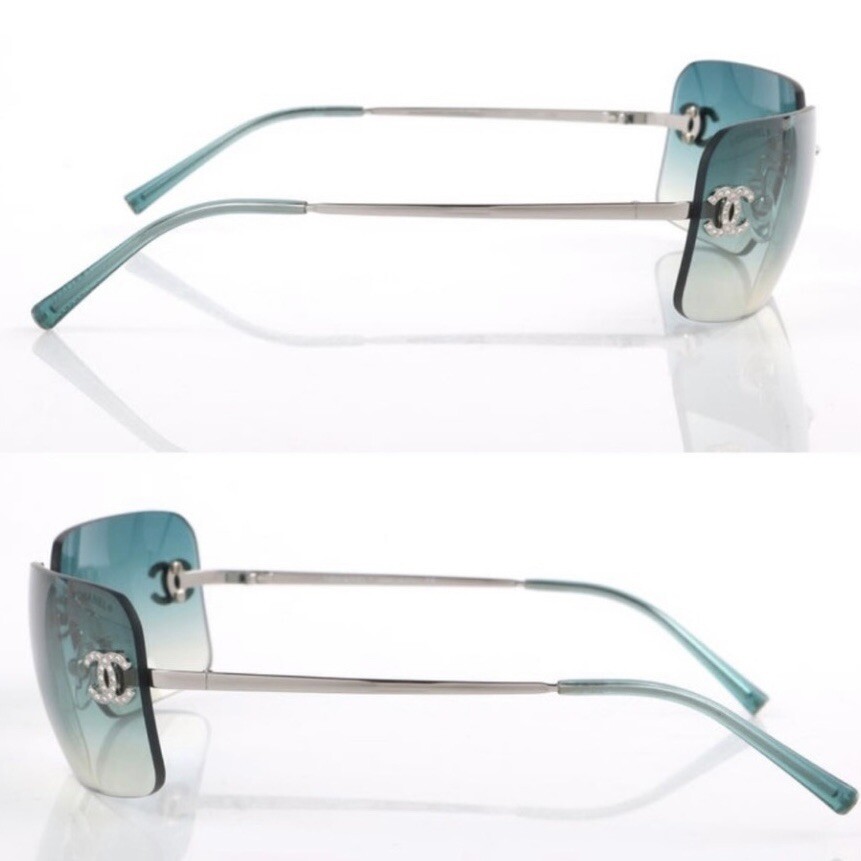 ?Auth Chanel TEAL 4017-D - SUPER RARE!! Swarovski Crystal Double C Sunglasses CHANEL | Accessories | Auth Chanel Teal 47d Super Rare  main image 3
