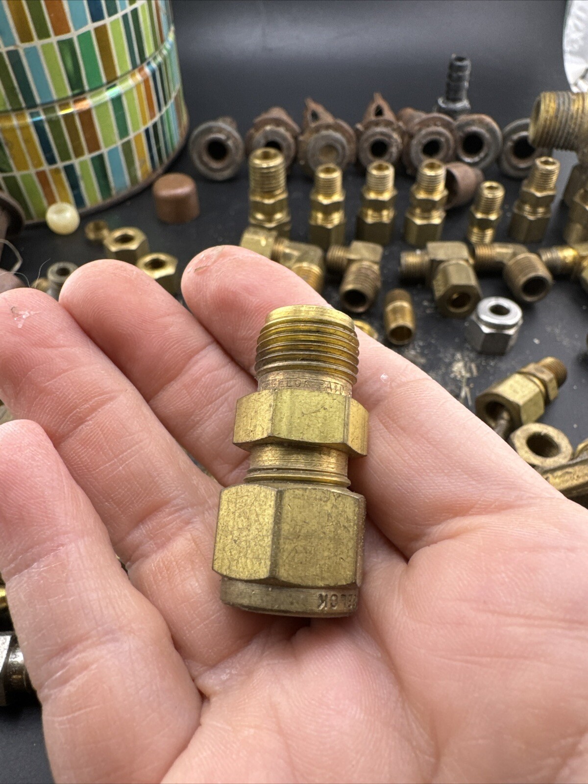 Coffee Can Full Of Brass Nipples Ect 📦