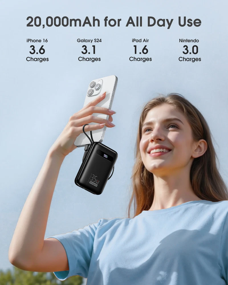20000mAh 35W PD Fast Charging Power Bank for iPhone QC 4.0 Portable