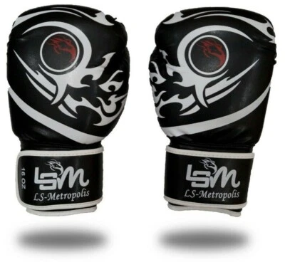 LEATHER AND SPORTS METROPOLIS 12 Unzen schwarze Tattoo Hybrid Boxhandschuhe für Erwachsene - SCHWARZ