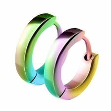 Pair of Small Plain Dome Hoop/Huggie Rainbow IP Stainless Steel Earrings