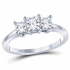 14kt White Gold Princess Diamond 3-stone Bridal Wedding Engagement Ring 1 Ctw