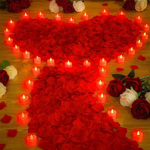4000 Pcs Artificial Rose Petals with 24 Pcs Led Tea Lights Candles Flameless - Afbeelding 2 van 8
