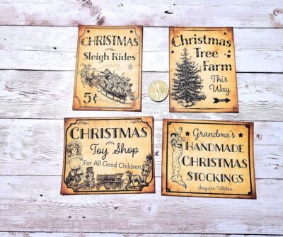 4-Christmas-Primitive-Country-Farmhouse-Non Sticky- Cardstock-Labels
