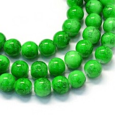 50 Crackle Glass Beads 8mm Green Veined Bulk Jewelry Supplies Mix Unique B