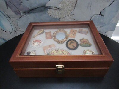 VINTAGE HANDMADE? WOOD GLASS TOP JEWELRY BOX