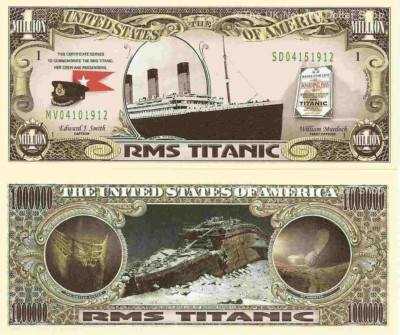 RMS Titanic Gedenkmünze Eine Million Dollar Scheine x 2 White Star Line 1912 Neu