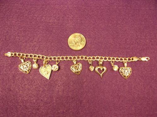 #7 of 8, PRETTY VTG STERLING SILVER CHARM BRACELET - LOTS OF HEARTS & WHITE CZ's - Picture 1 of 12
