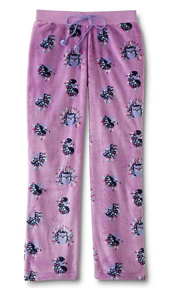 CUTE Hedgehog Pajamas Pants Size SMALL Women's Soft Fleece 4/6 Winter  Purple NEW