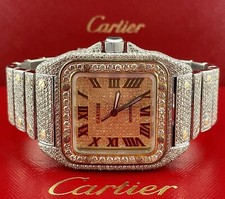 Homme Cartier Santos XL 2-Tone Glacé 25ct Véritable Diamants Cadran Or Ref 2656