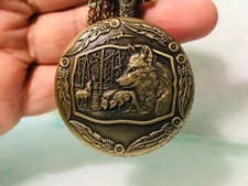 Men's Pocket Watch - "Bronze Wolf Pack" - Quartz Movement - Chain - NEW