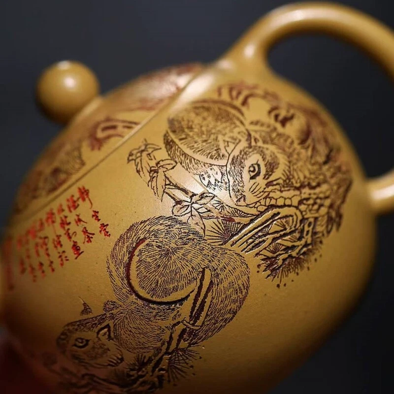Tetera de arcilla True Yixing Zisha Duan tallada a mano olla Xishi marcada 200 ml olla china Foto 3 de 4