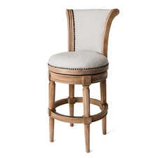 Maven Lane Pullman Bar Stool, Weathered Oak Finish Sand Fabric Upholstery