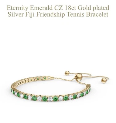 Eternity Emerald CZ 18ct Gold plated Silver Fiji Friendship Tennis Bracelet - Image 1 of 3