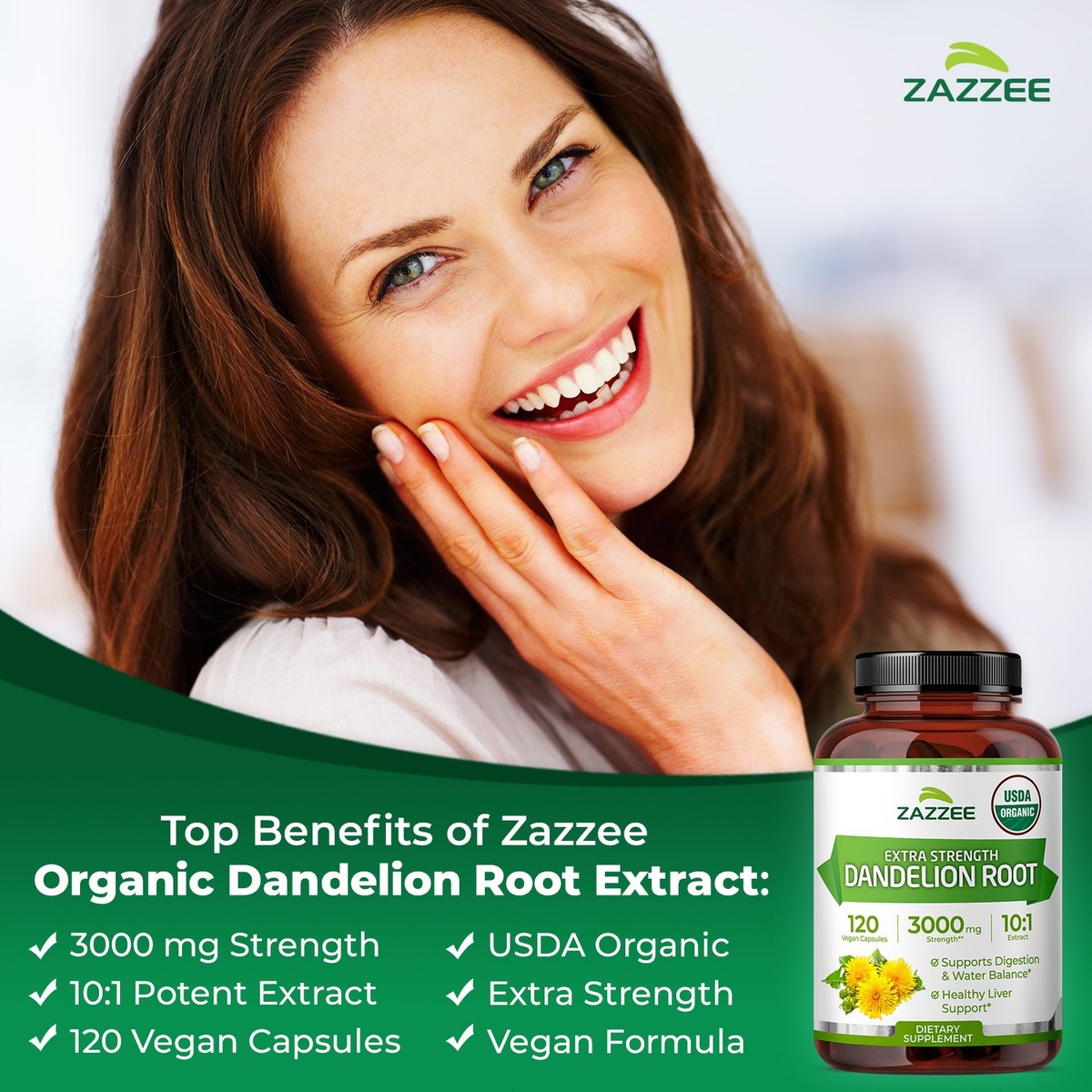 Zazzee USDA Organic Dandelion Root 10:1 Extract, 3000 mg Strength