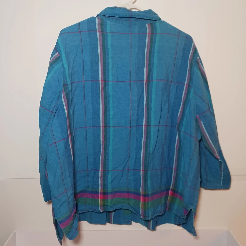 Westbound 100% Linen Button Up Blue Plaid 3/4 Sleeve Shirt Women Plus Sz 3X - Image 2 of 4