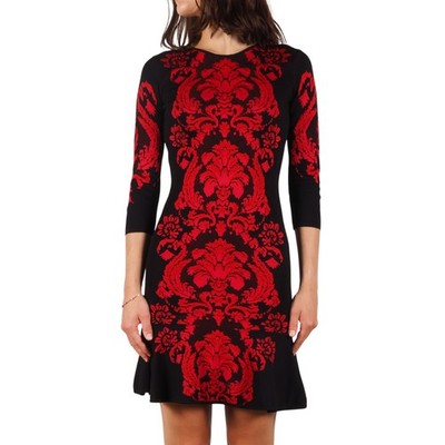 Roberto Cavalli Vintage Women's Black Red Baroque Bodycon Knit Dress Size IT 40