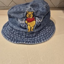 DISNEY Vtg Kids Denim Bucket Hat Winnie The Pooh 90s Y2k Fisherman EUC