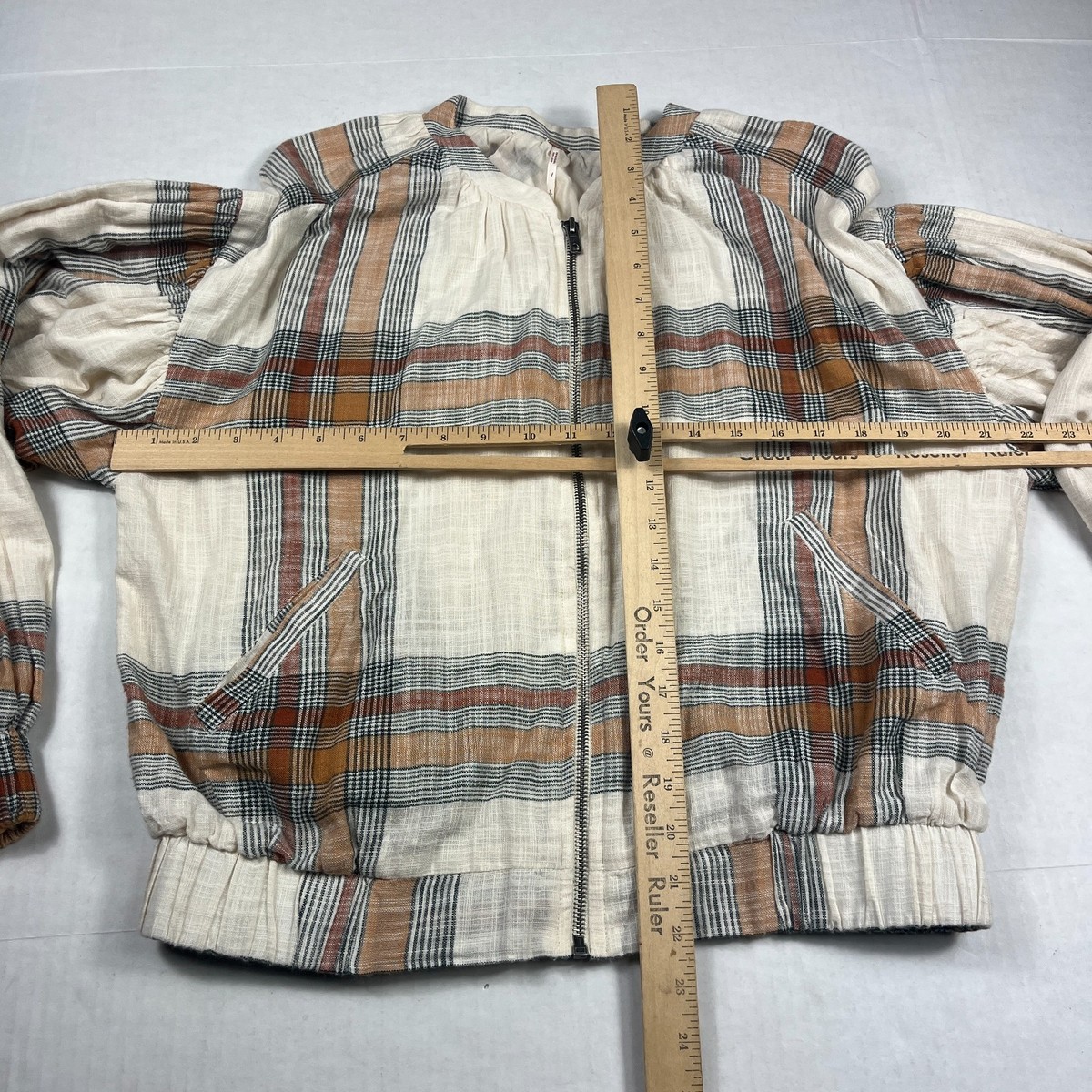 Free People Mattie Plaid Bomber Jacket Boho Slouchy Full Zip Casual Streetwear S View 6
